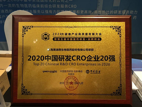 2020中国研发CRO企业20强 JDB电子