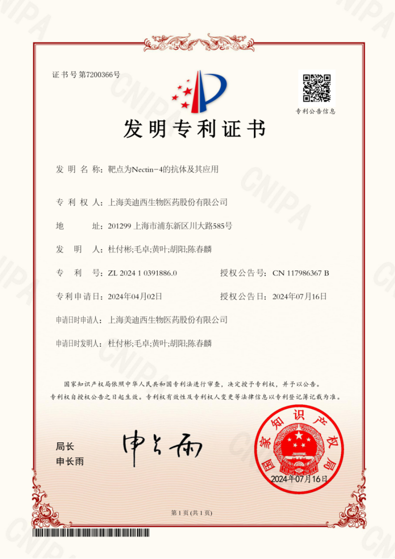 JDB电子靶向Nectin-4的抗体技术荣获国度发现专利.jpg